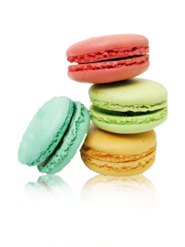 a stack of colorful macaros on a white background