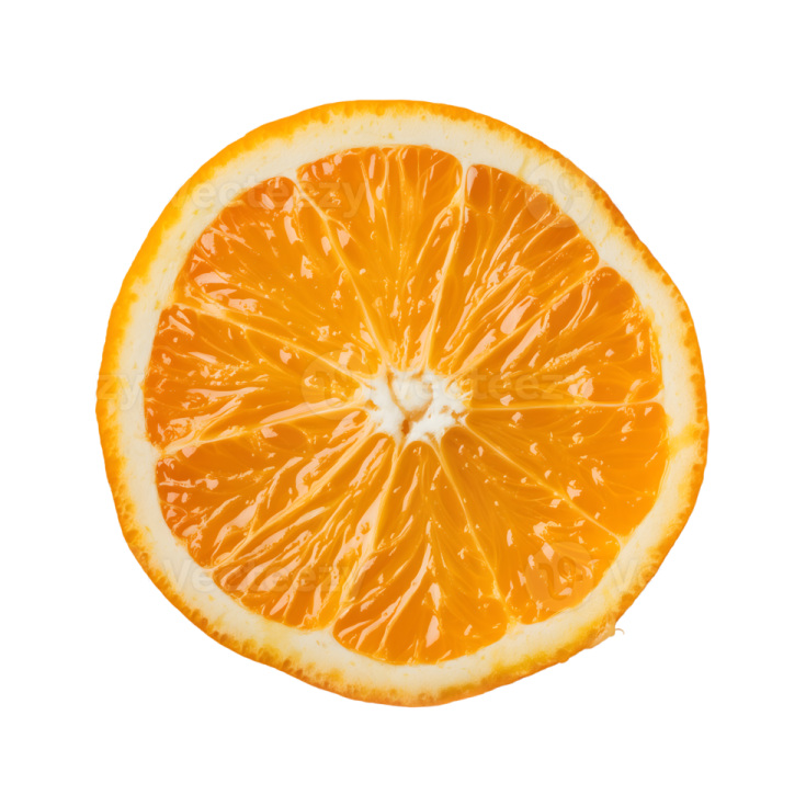 an orange cut in half on a white background