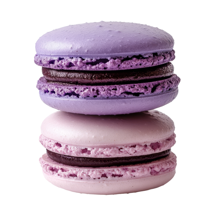 a stack of three different colored macarons
