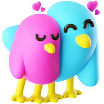 a couple of blue and pink birds