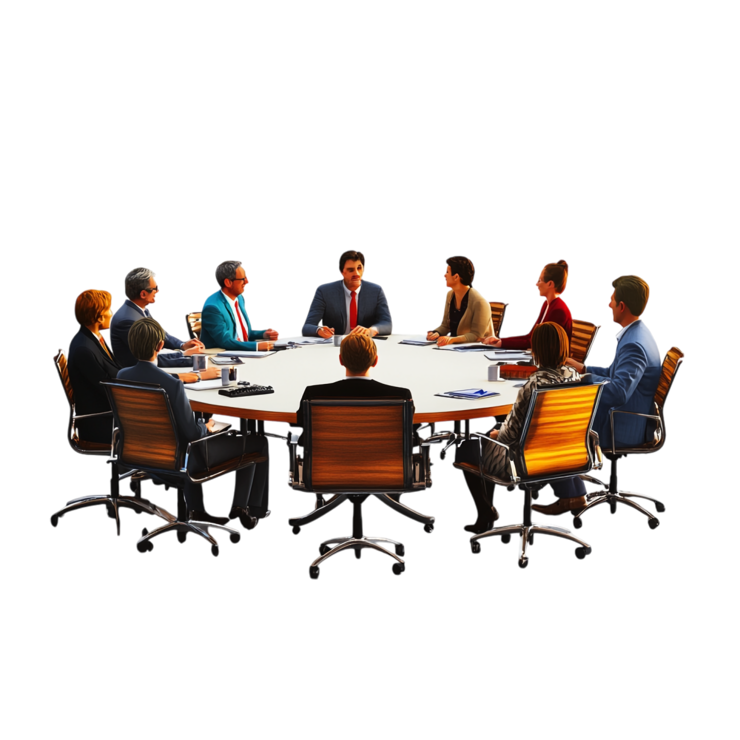 a group of people sitting around a round table