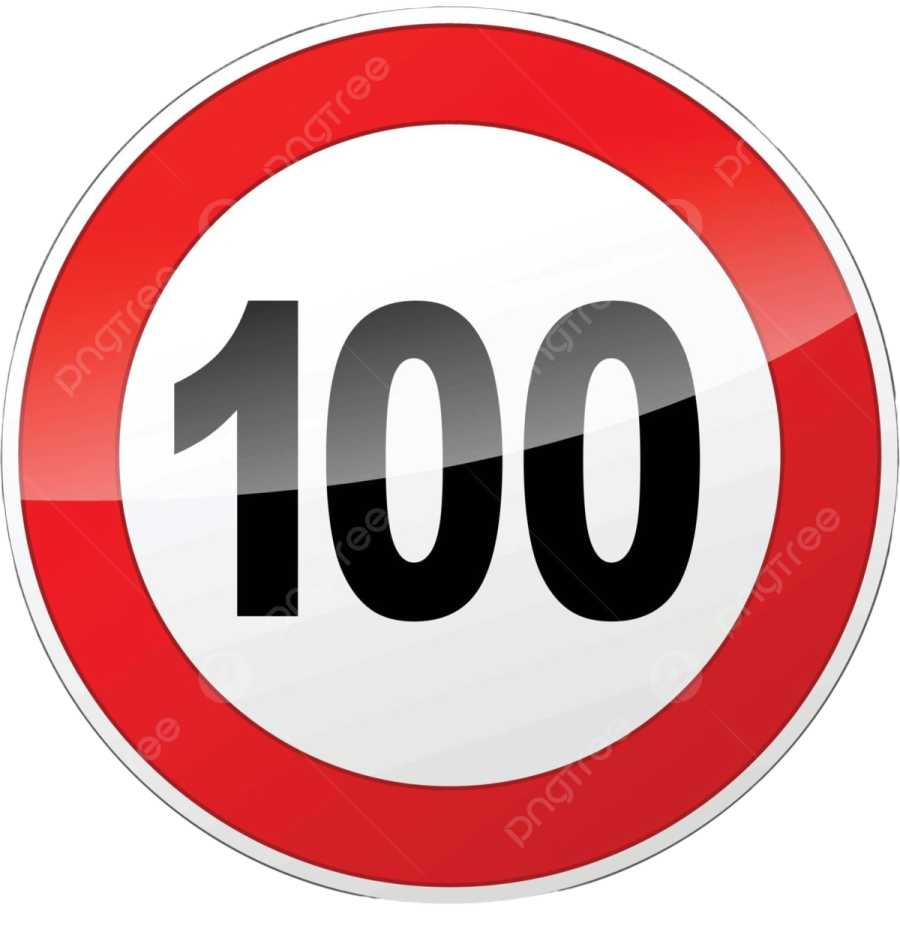 a road sign with the number 100 on it
