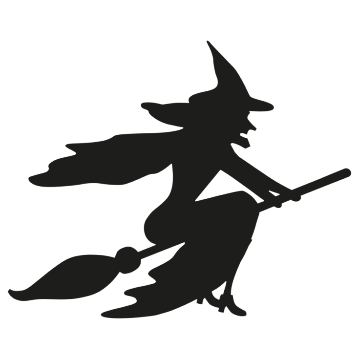 a silhouette of a witch flying on a broom