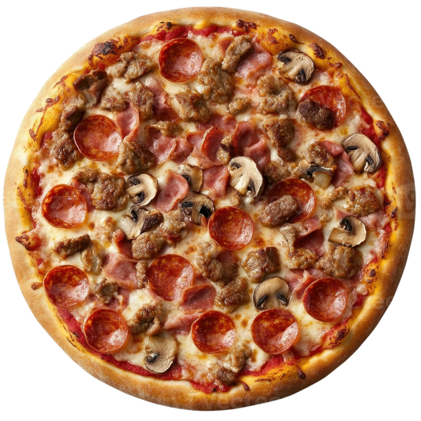 a pizza with meat, mushrooms and sausage on it
