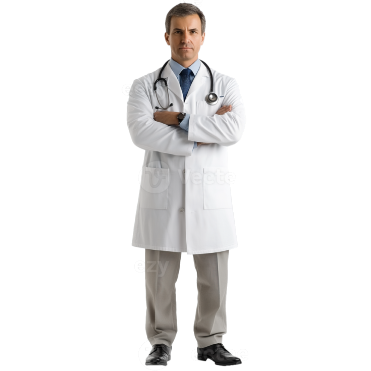 a male doctor standing with his arms crossed