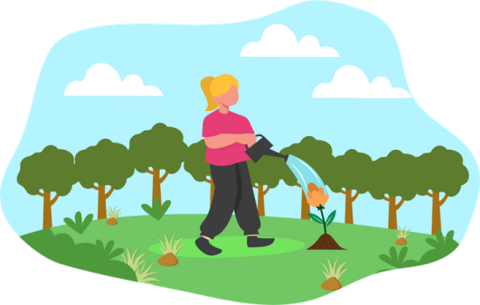 an illustration of a woman watering her garden