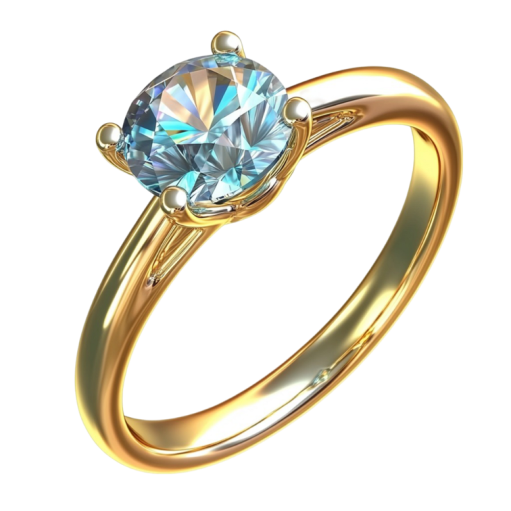 a gold engagement ring with a blue topaz stone