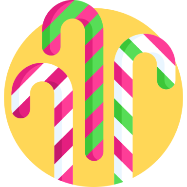 a candy cane with the letter m on it
