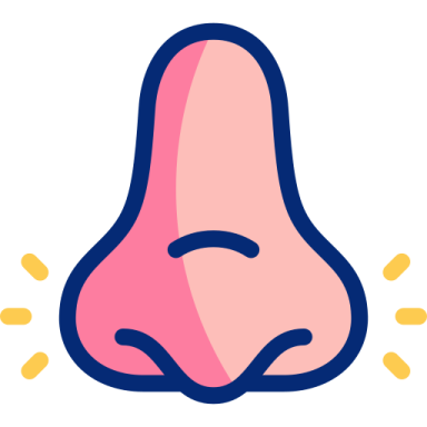 a pink nose with yellow spots