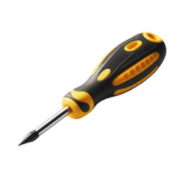 a black and yellow screwdrive with a white background