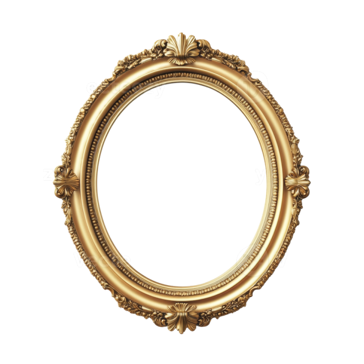 a gold oval frame on a white background