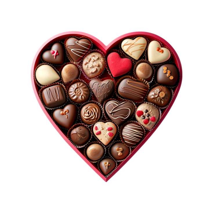 a heart shaped box filled with ass chocolates