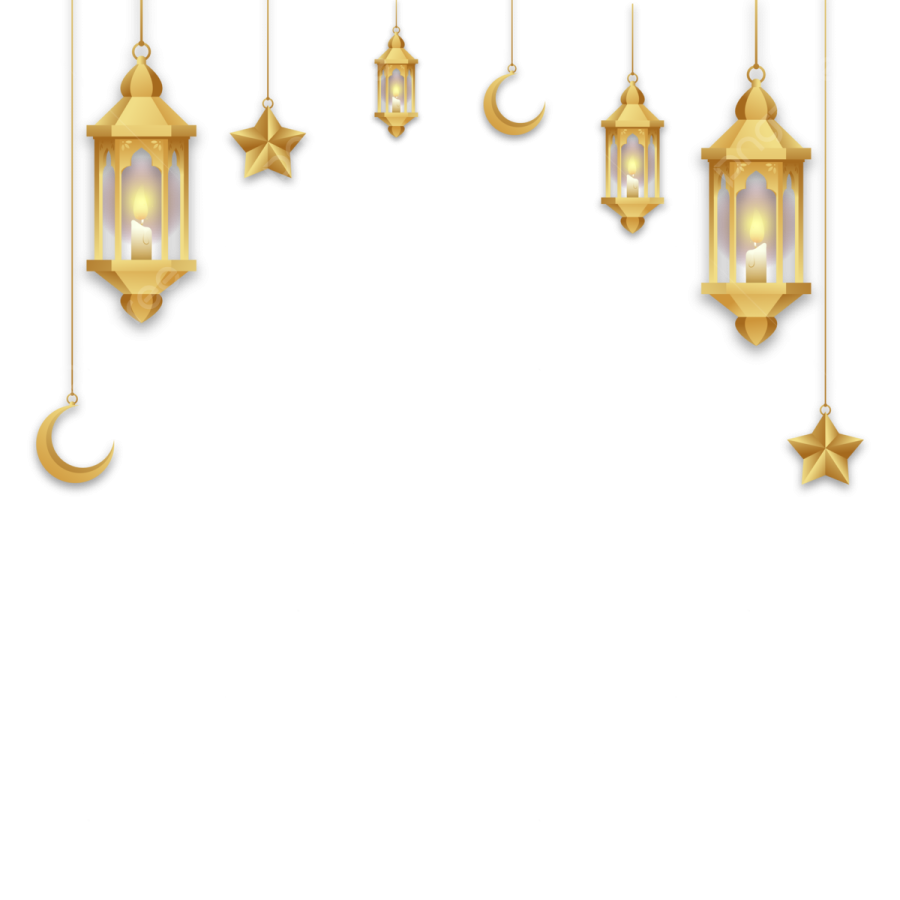 a set of gold lanterns hanging on a white background