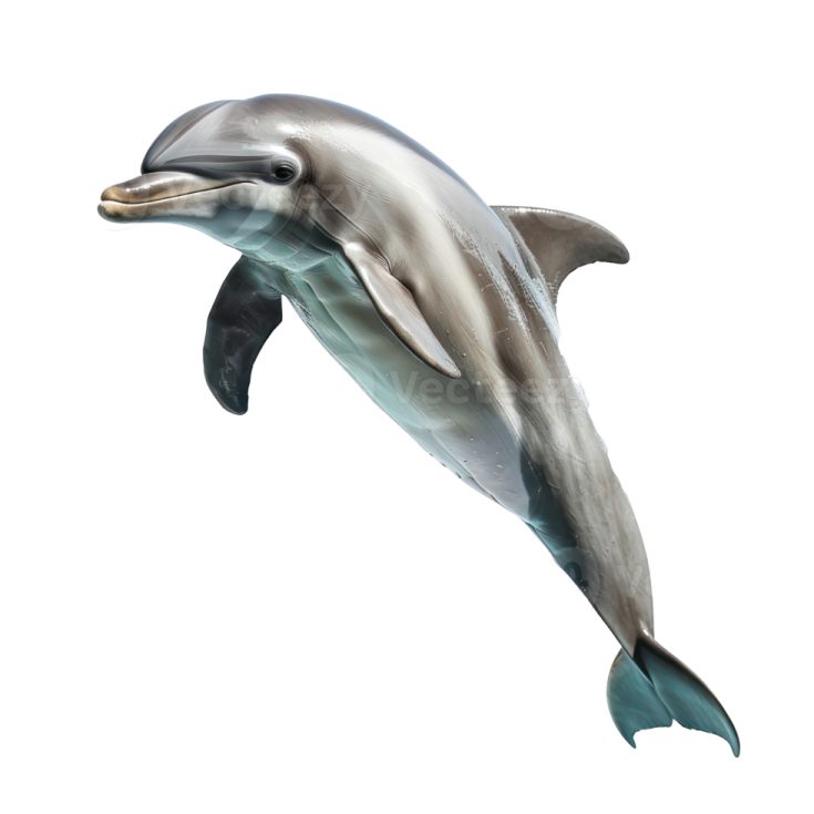a dolphin jumping in the air on a white background