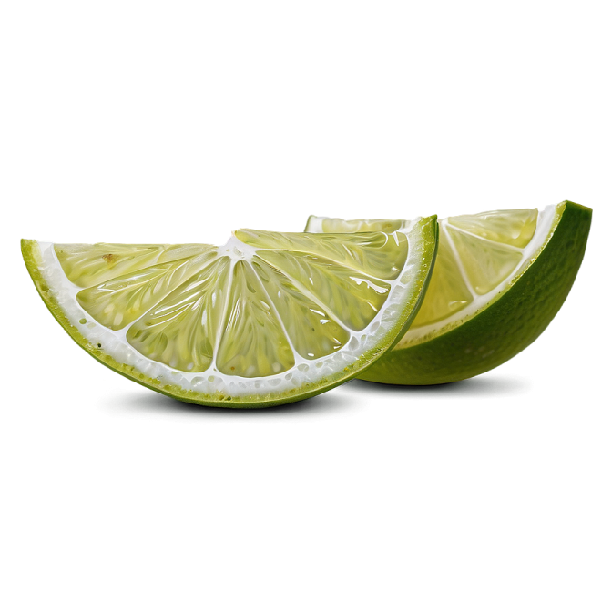 two limes cut in half on a white background