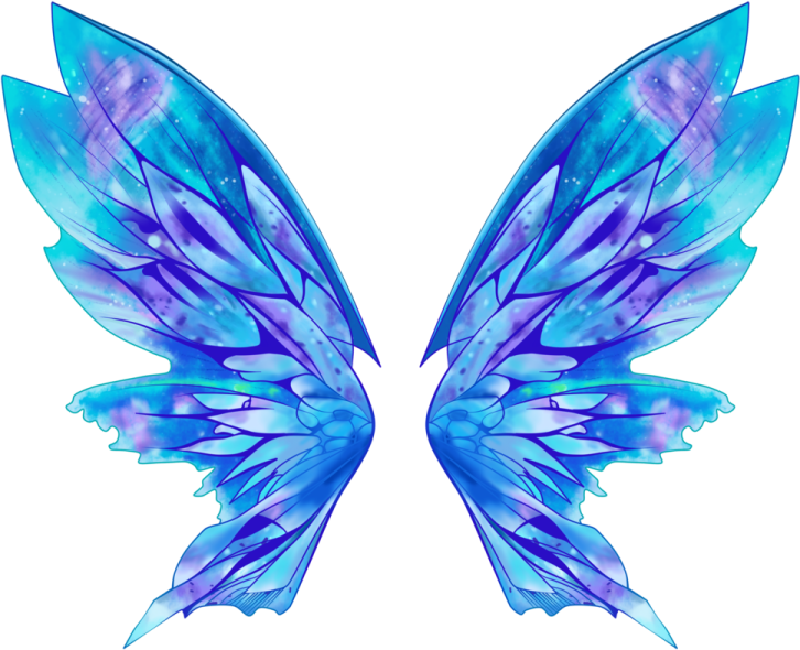 a pair of blue wings on a white background