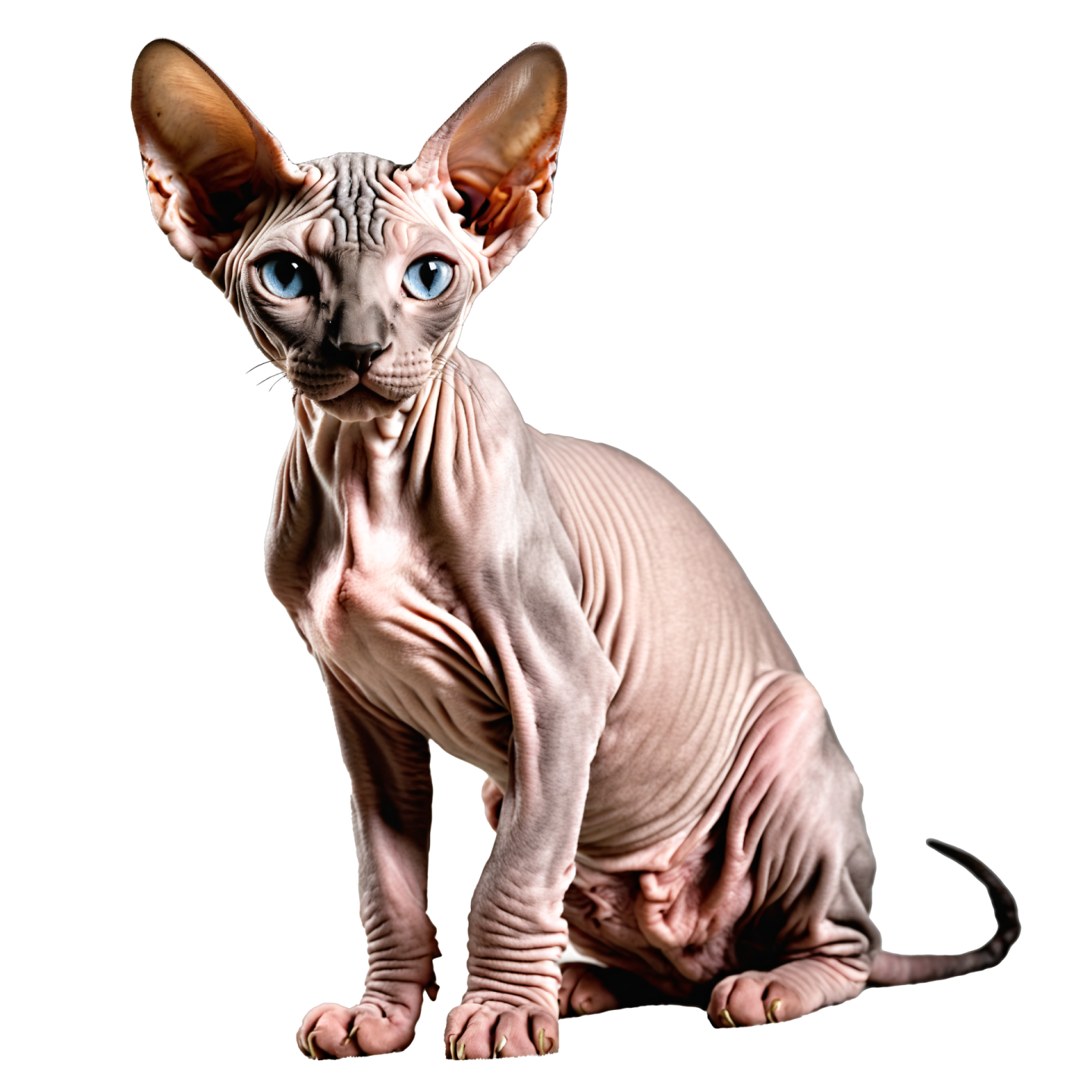 a cat with blue eyes sitting on a white surface