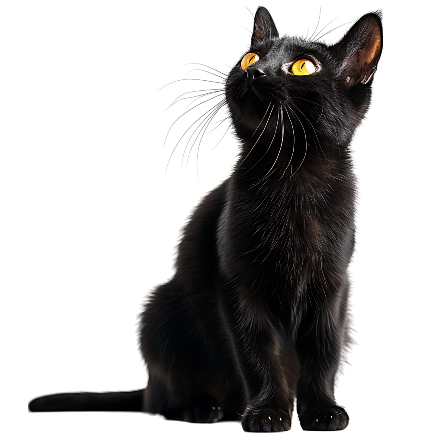 a black cat with yellow eyes