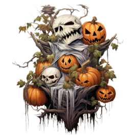a pile of halloween pumpkins on a white background