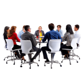 a group of people sitting around a table