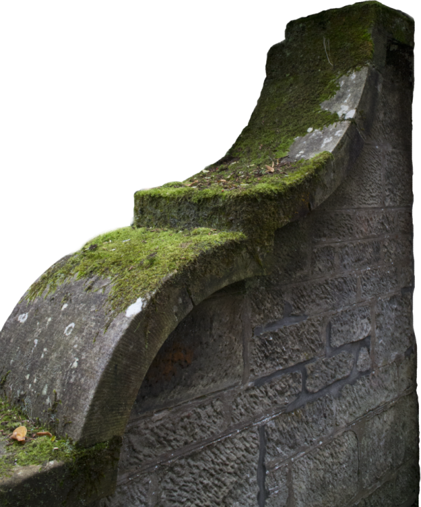 a stone bench with moss growing on it
