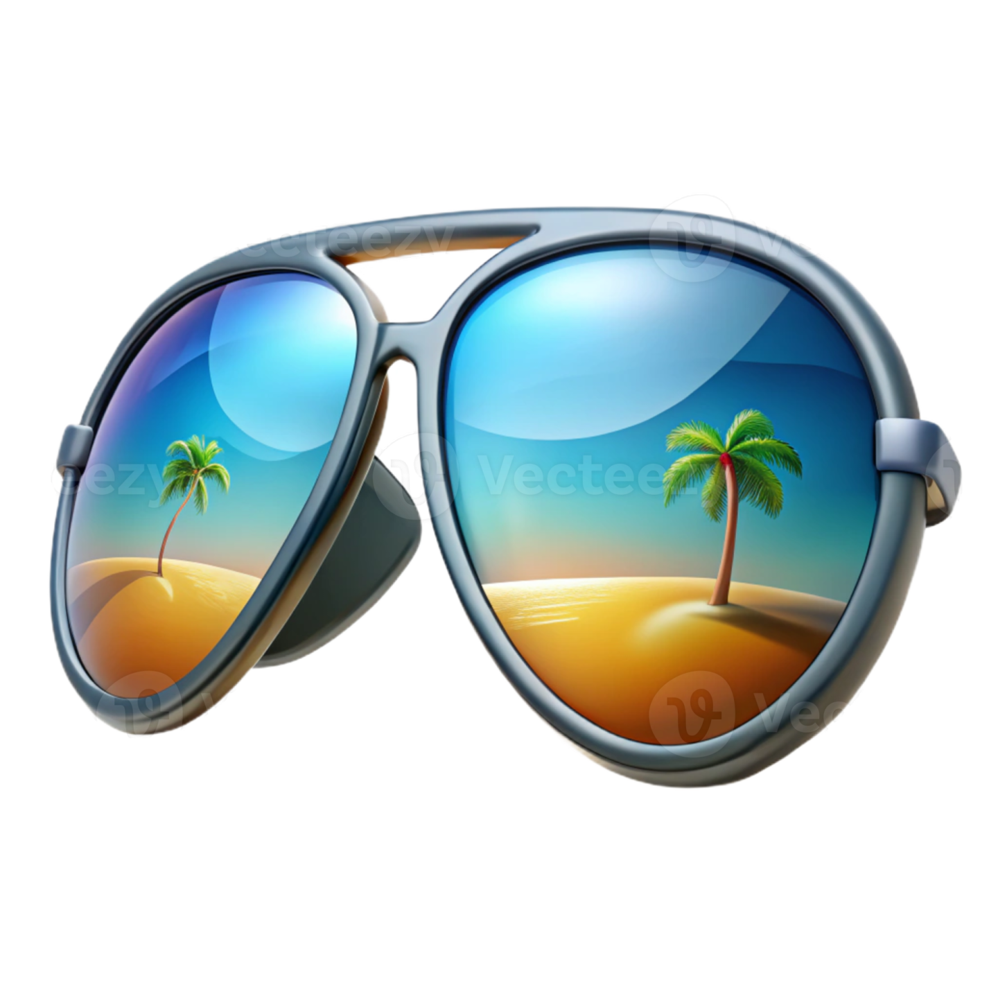 a pair of sunglasses with palm trees on them
