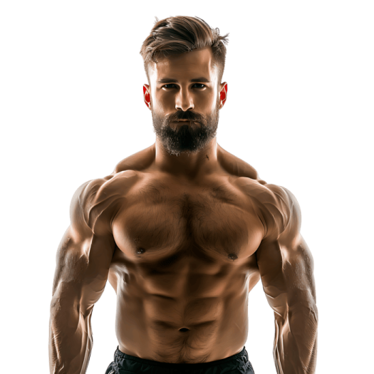 a man with no shirt is posing for the camera