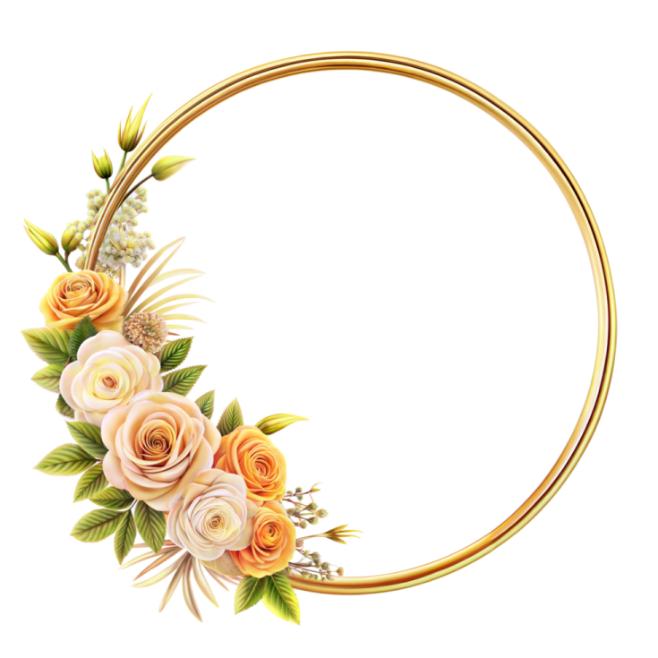 a gold frame with flowers and leaves
