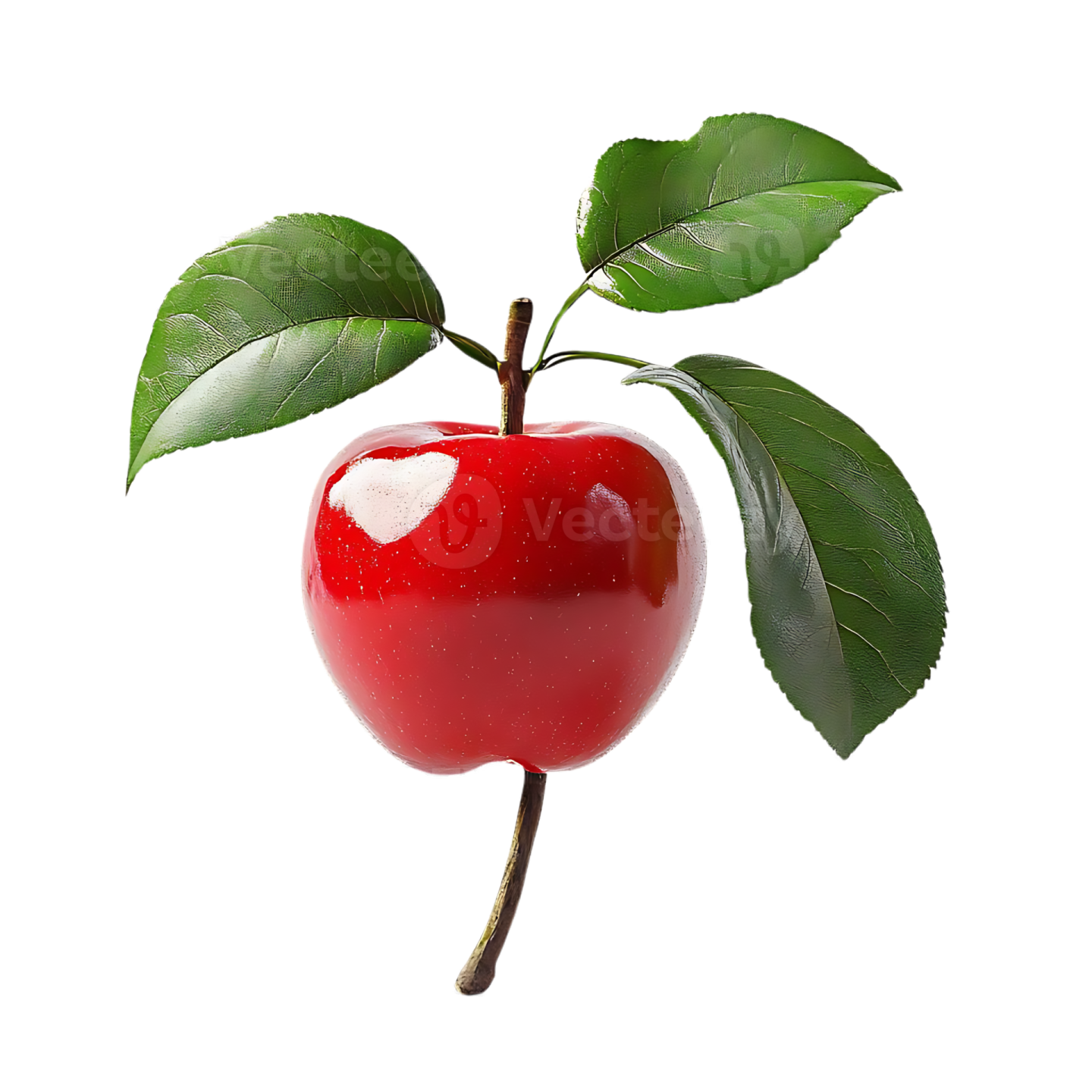 a red apple with green leaves on it