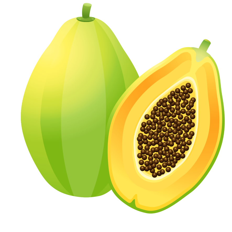 A whole and half of a papa with seeds