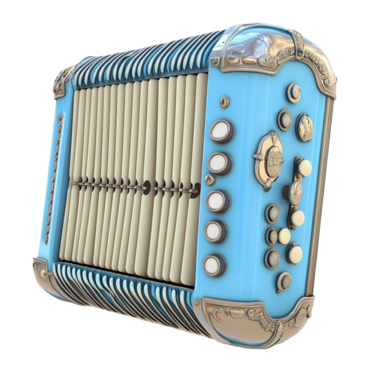 a blue and gold accordion