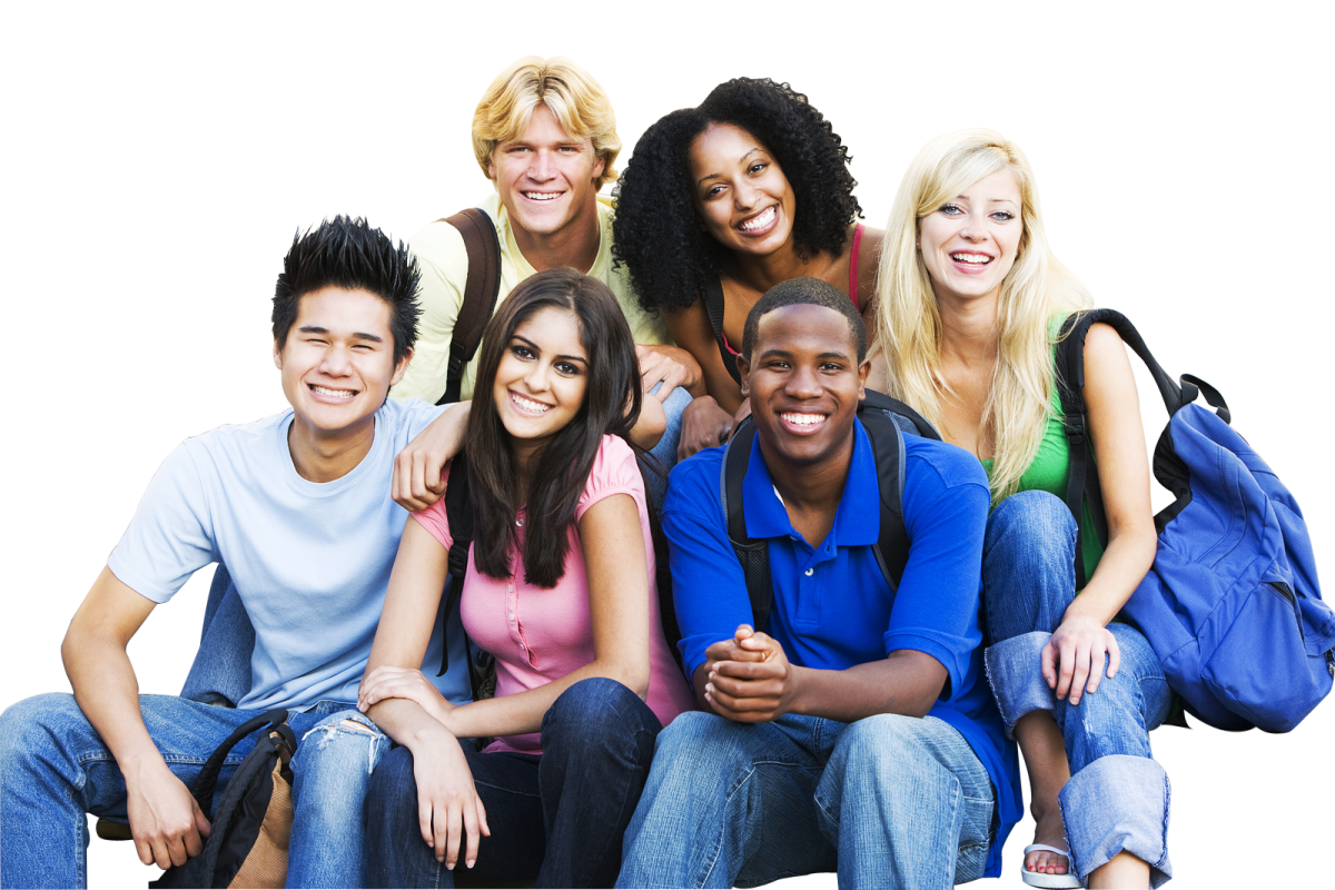 a group of young people sitting together
