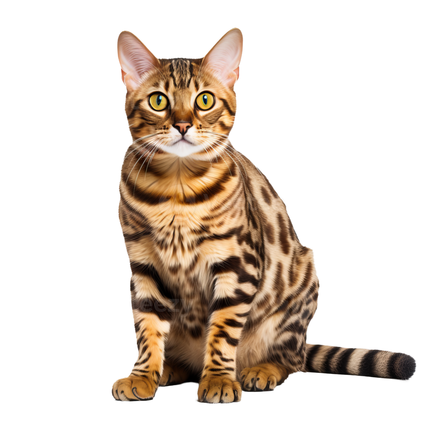 a bengal cat sitting and looking at the camera