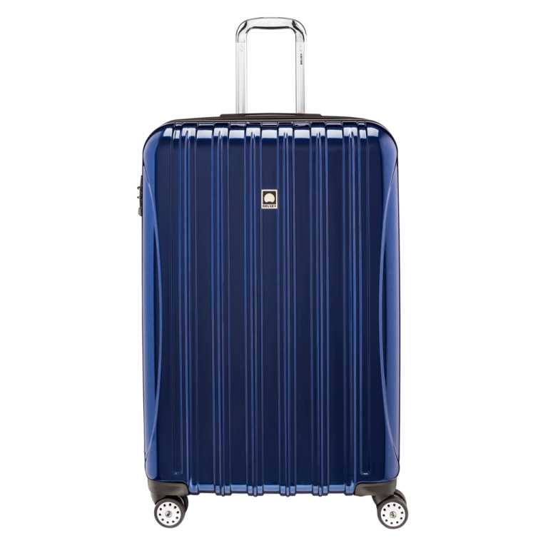 a blue suitcase with wheels