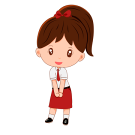a cartoon girl in a red skirt and white shirt