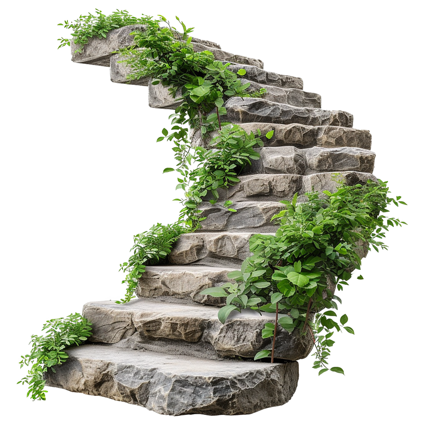 a set of stone steps with plants growing on them