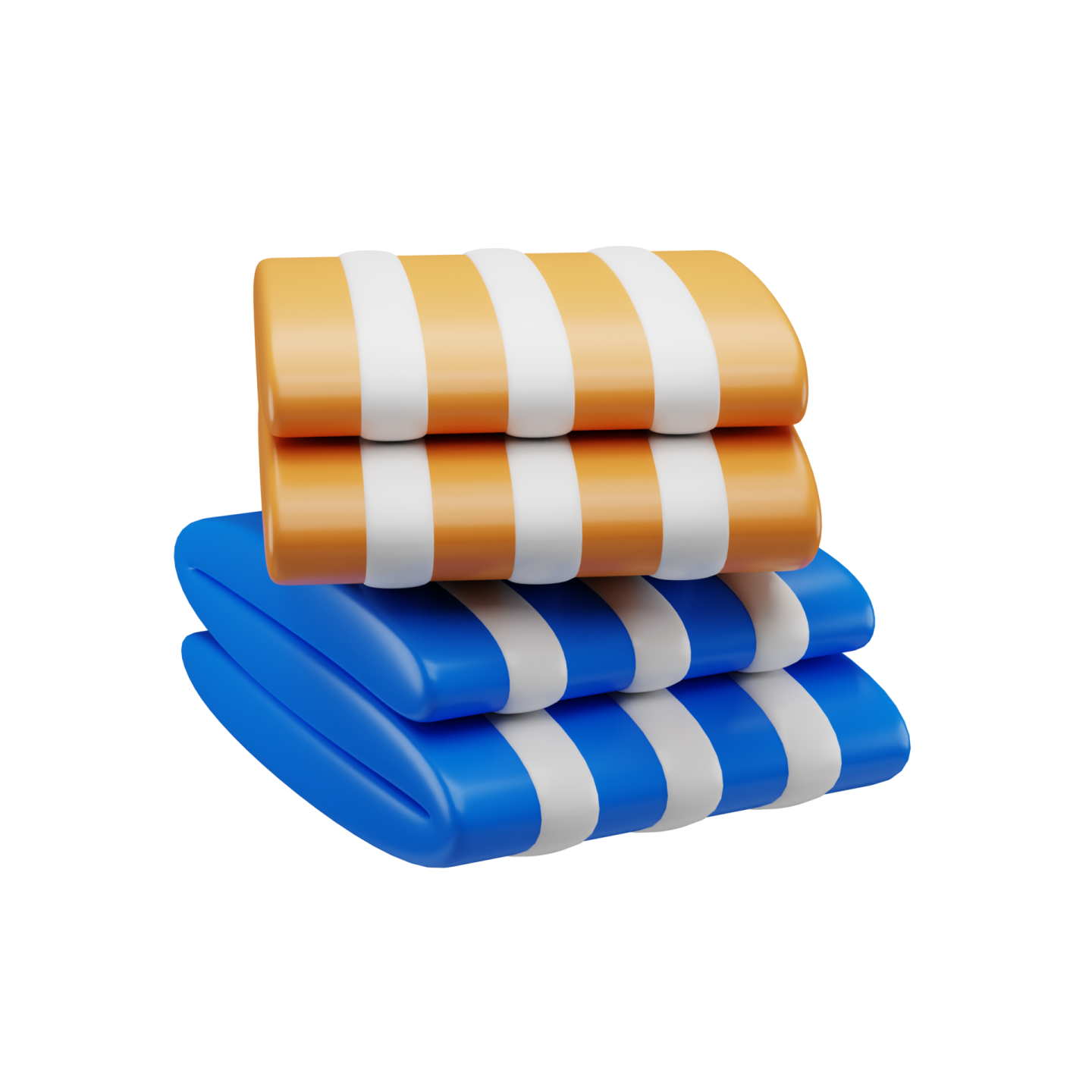 a stack of three blue and white striped pillows