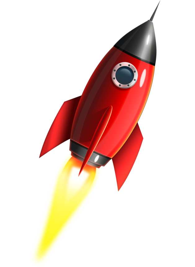 a red rocket is flying through the air