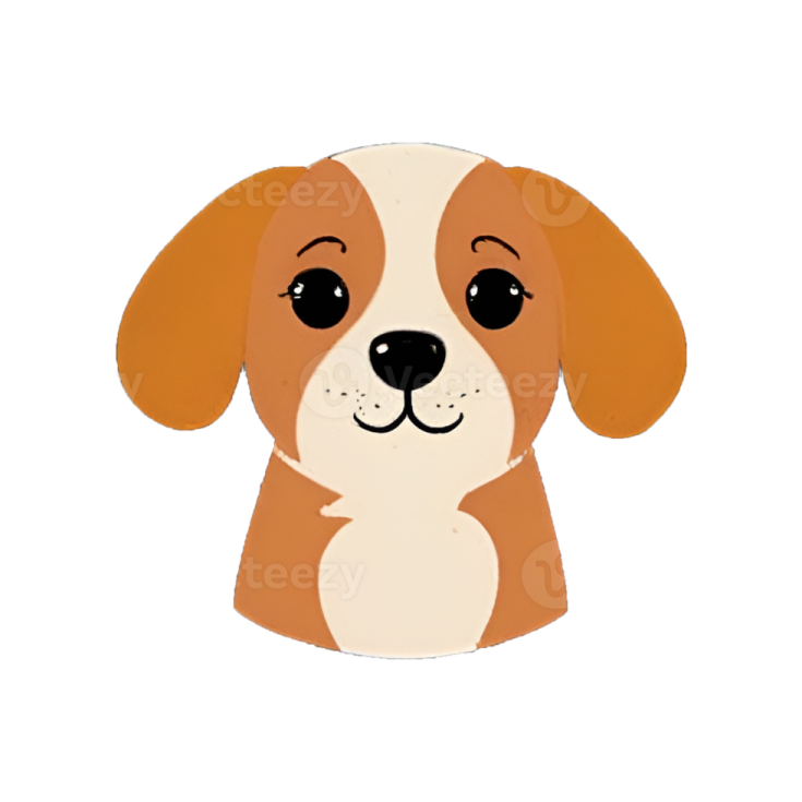 a brown and white dog with big eyes