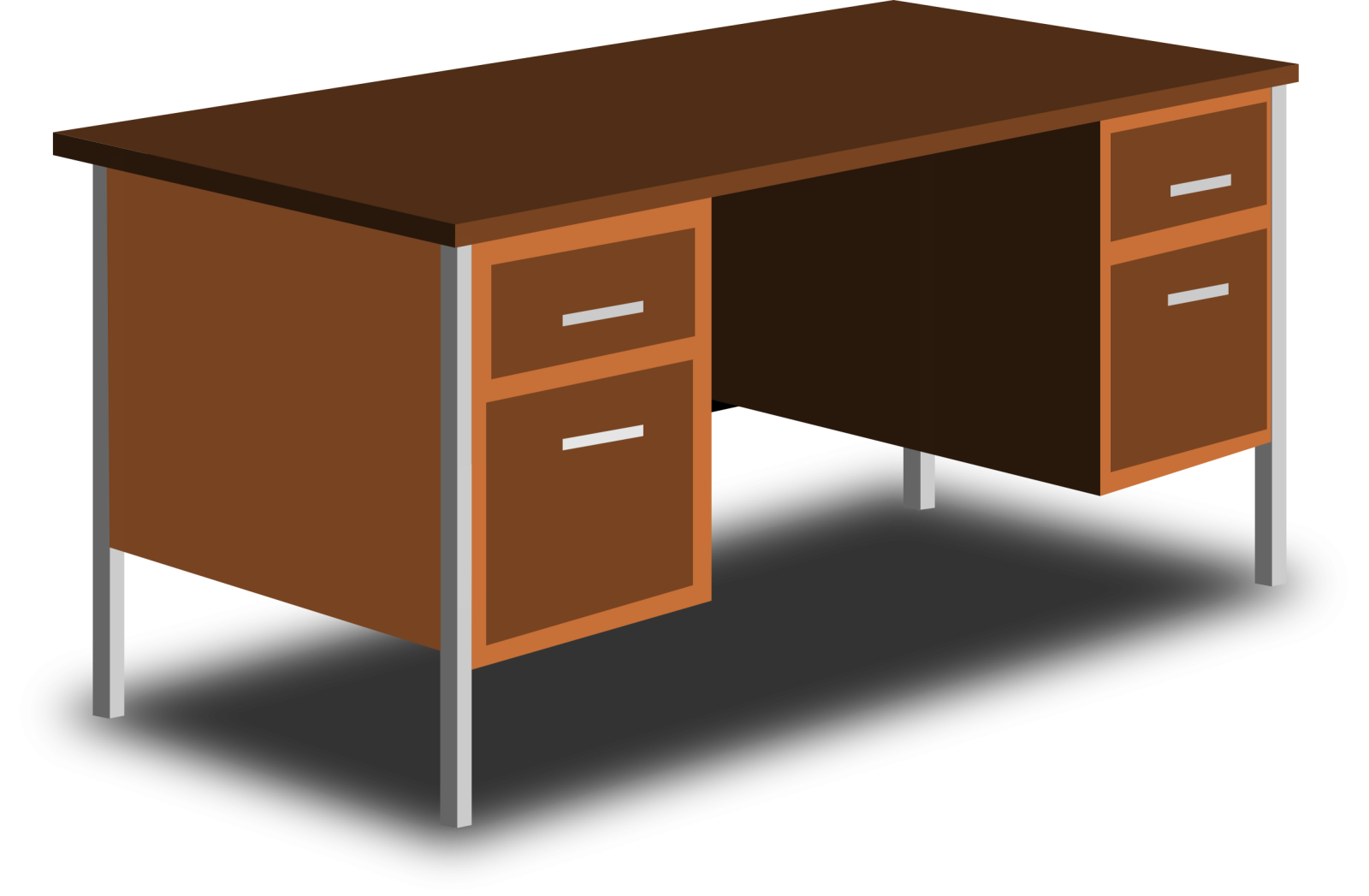 a brown desk with two drawers
