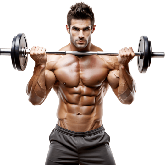 a man holding a barbell in his hands