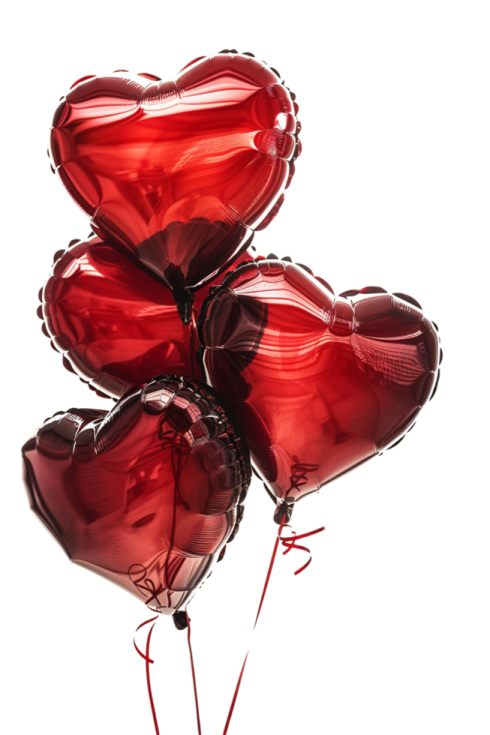 a bunch of red heart shaped balloons