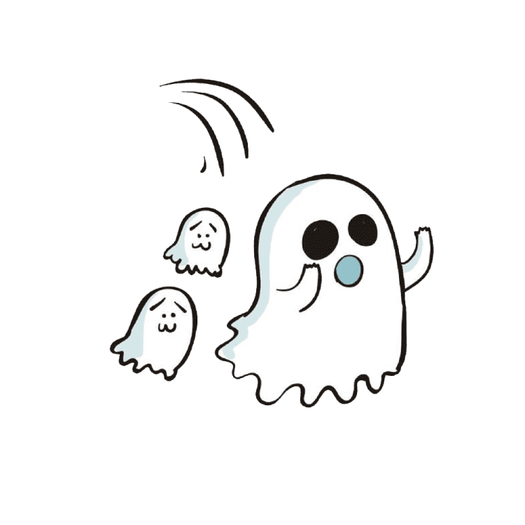 a cartoon ghost with two small ghosts