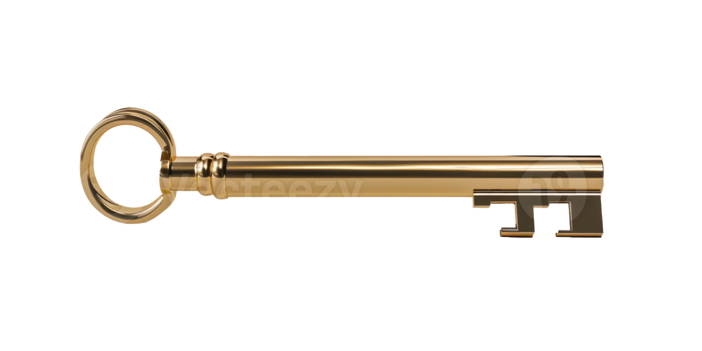 a golden key on a white background