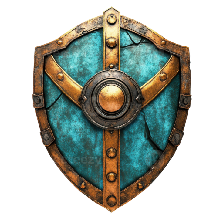 a blue and gold shield on a white background