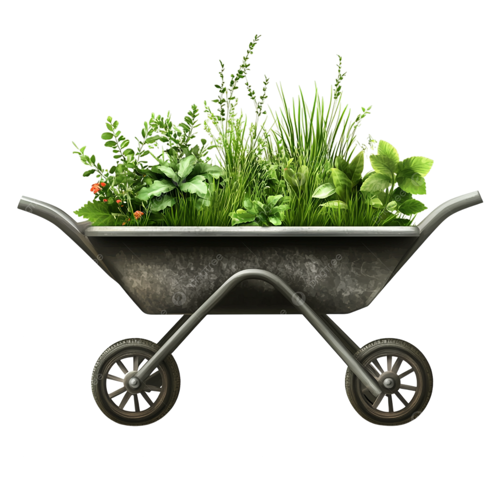 a wheelbar with plants in it