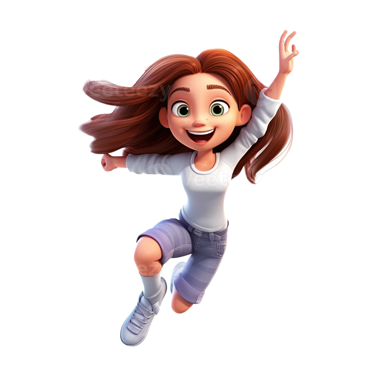 a cartoon girl jumping in the air