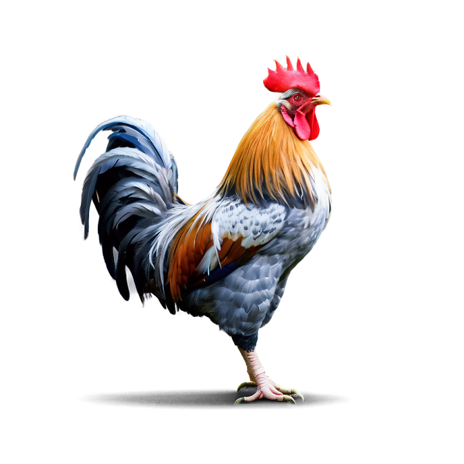 a rooster standing on top of a white surface