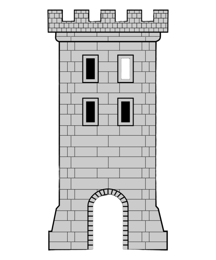 a castle tower with a door