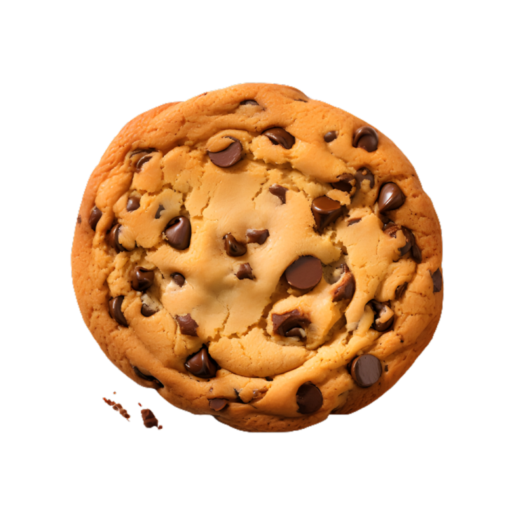 a chocolate chip cookie on a white background